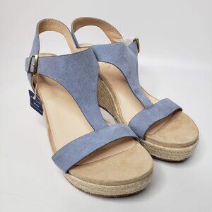 NWT Kenneth Cole Women’s Ortholite T-Strap Wedge Sandals Light Blue Size 10